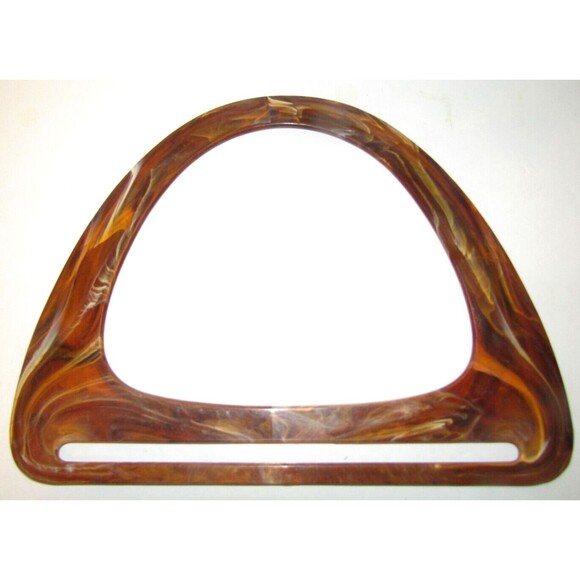 Macrame Purse Handles Vintage Brown Marble Swirl Bakelite Plastic Frames Set 2 - Picture 5 of 5